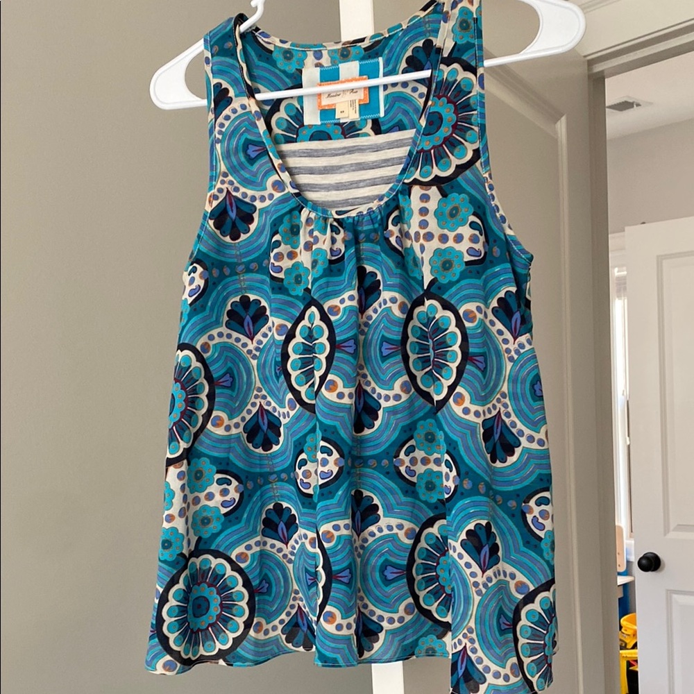 Blue and Teal Patterned Sleeveless Top